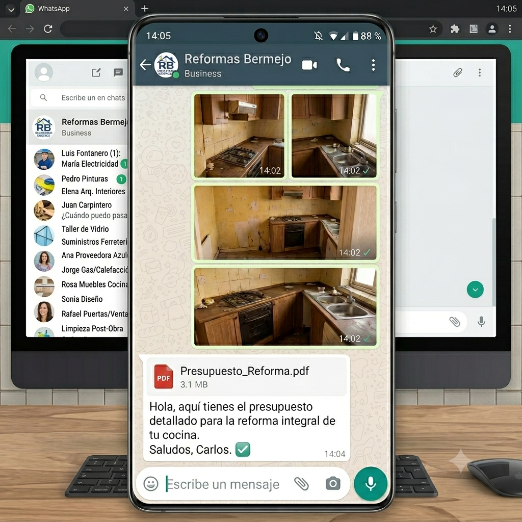 Vídeo demo de Reformix: render y presupuesto entregados por WhatsApp